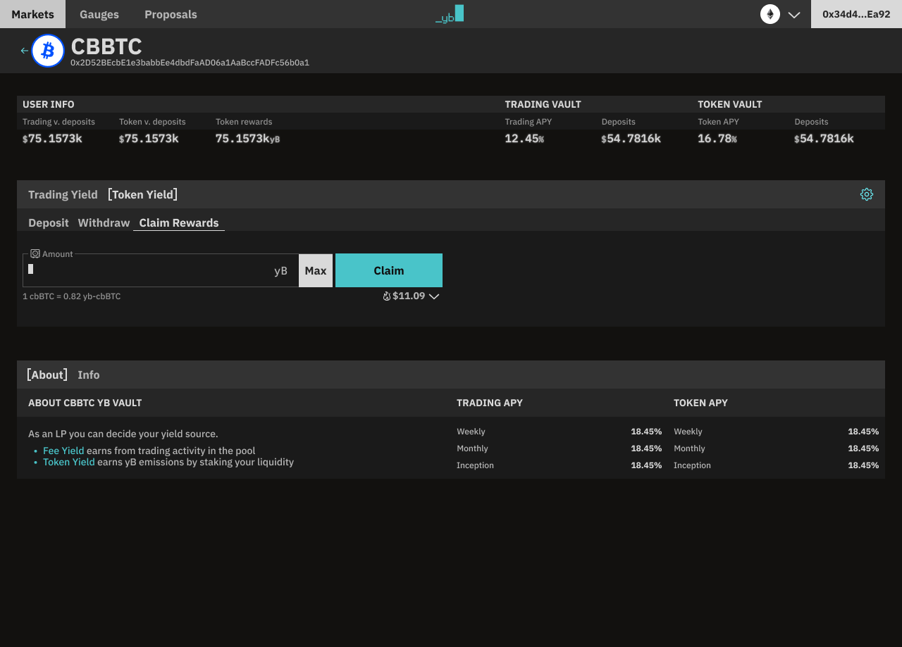 Claim YB Token Rewards Interface